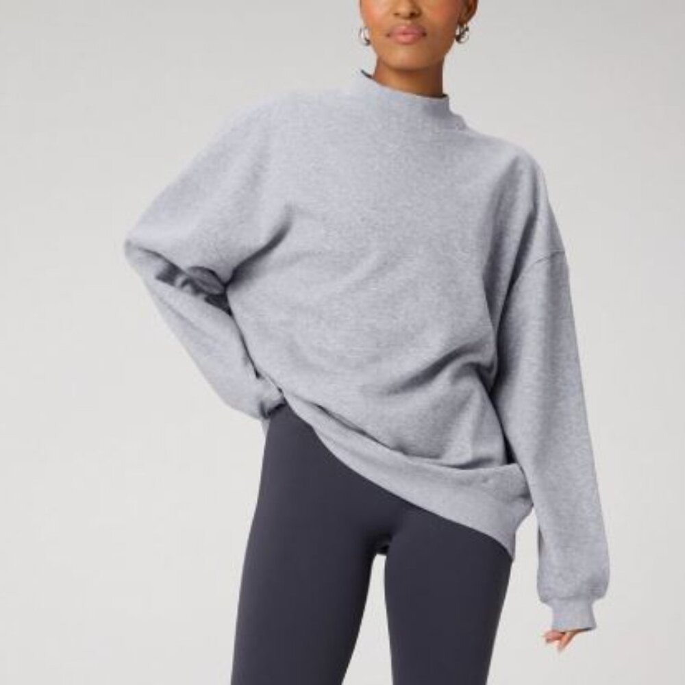 Fabletics Cozy Fleece Oversized Mock Neck Sweatshirt - classic grey heather - sm